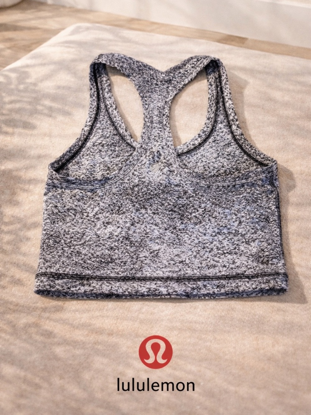 Lululemon Athletica Black White Marl Racerback Yoga Tank Crop Top Est 6